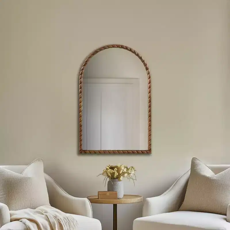 24 x 36 Arched Wall Decorative Mirror with Elegantly Braided Rubberwood Frame, Modern Accent for Bedroom, Bathroom, Living Room-Panipeachy