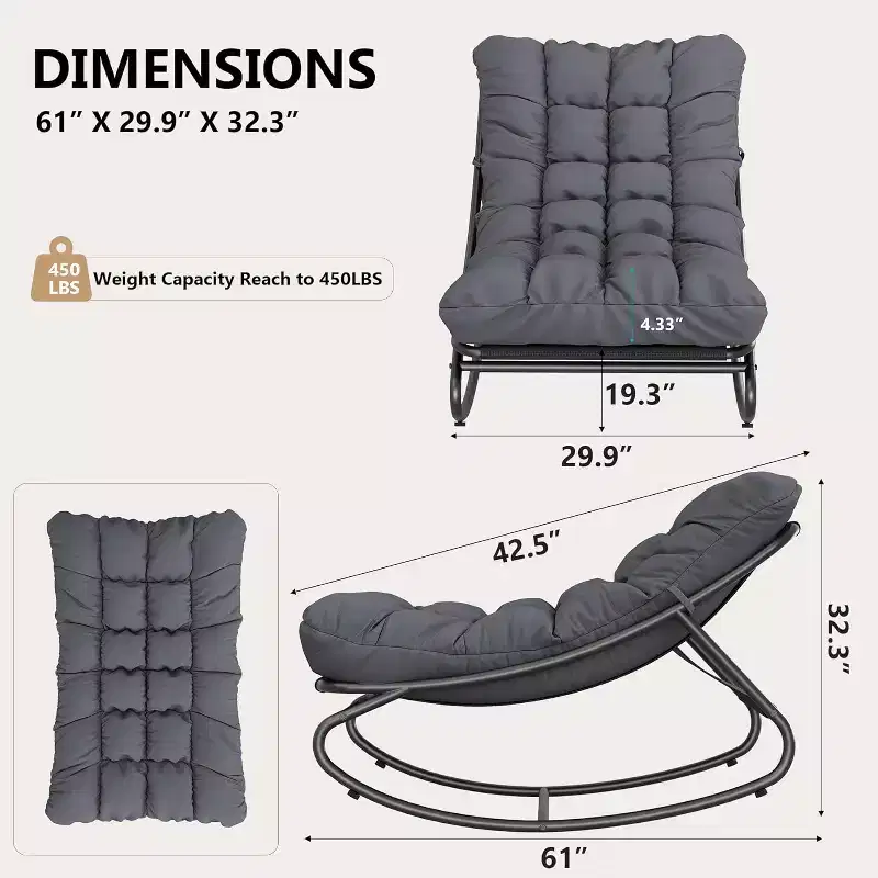 COZONY 2 Pcs Outdoor Rocking Papasan Chairs, Metal Frame with Removable Cushions
