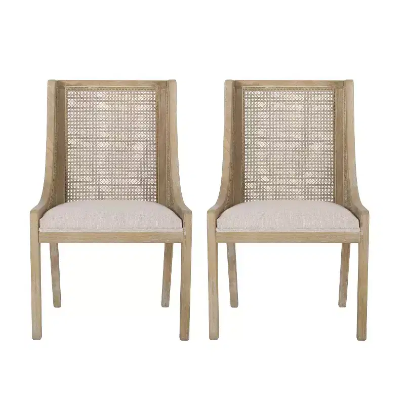 Christopher Knight Home Set of 2 Maurers Cane and Wood Upholstered Dining Chairs Beige/Natural