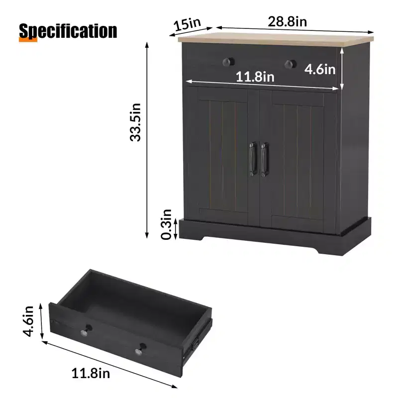 Modern Black Cabinet with 2 Doors and Drawer
