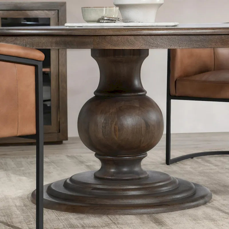 60-Inch Round Solid Wood Dining Table in Cocoa Brown