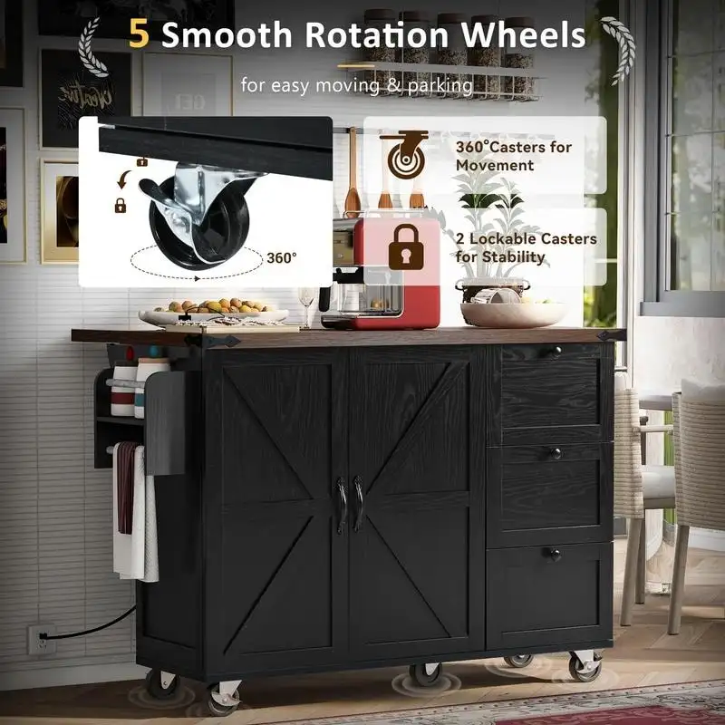 Mairi 54.5 Farmhouse Kitchen Island with Power Outlet