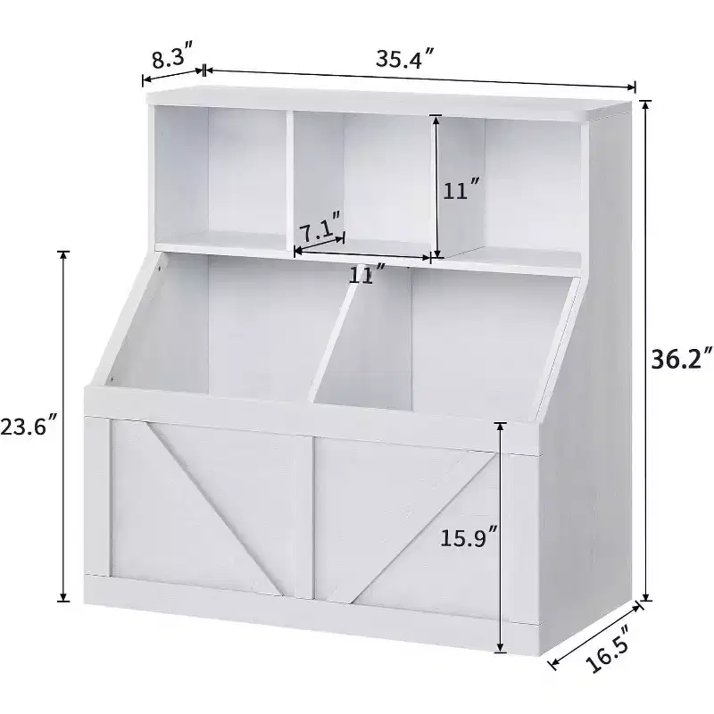 Acekool Kids Bookshelf and Toy Storage Organizer, Toy Cabinet with 3 Shelves, 2 Storage Boxes, for Playroom, Bedroom, Nursery, Vintage White
