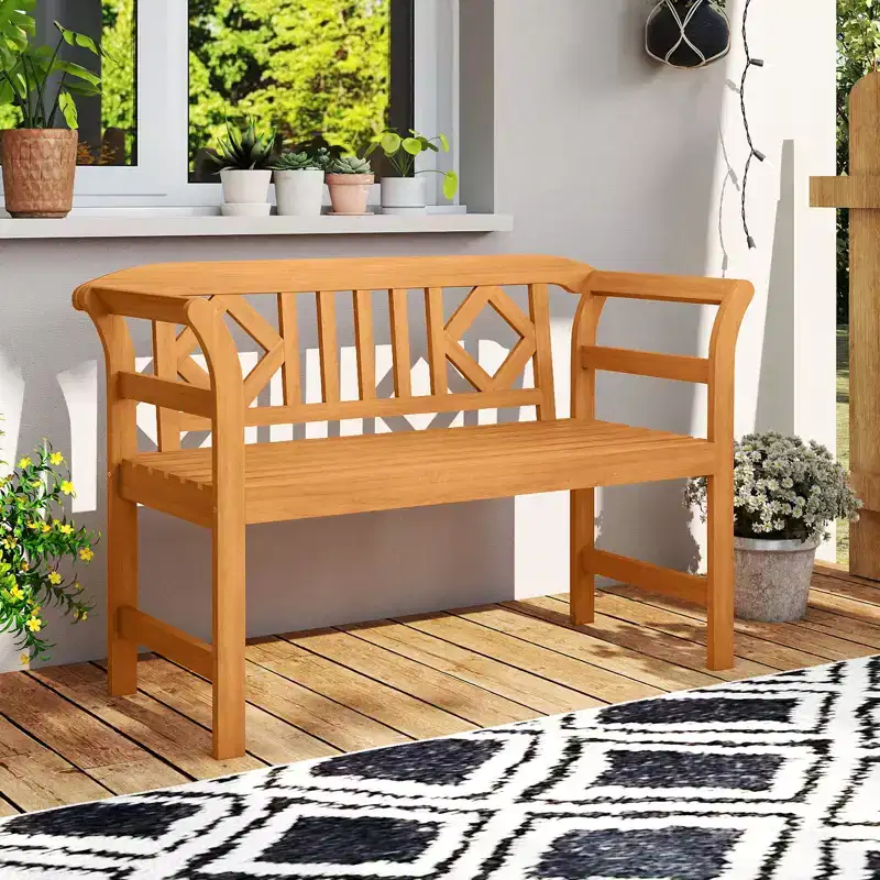 Costway 47'' Outdoor Loveseat Bench w/Curved Armrests for Backyard Front Porch Deck