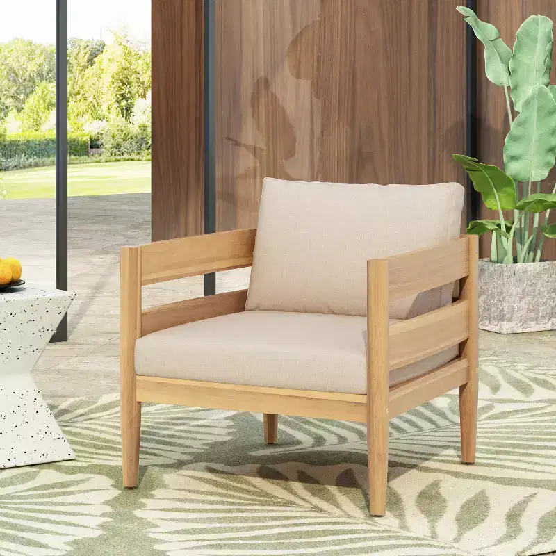 Christopher Knight Home Fritz Outdoor Rustic Upholstered Club Chair with Slat Paneling