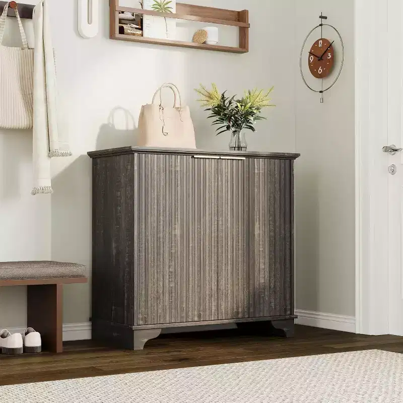 Acekool Farmhouse Buffet Cabinet  Fluted Doors & Adjustable Shelves for Kitchen, Dining, and Living Room (Natural Oak)
