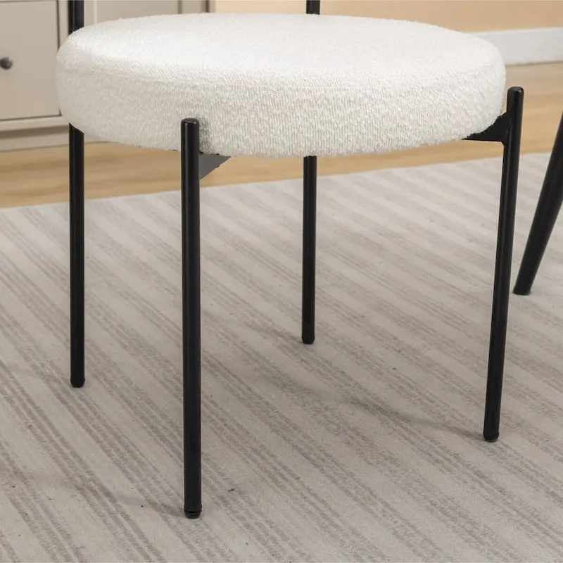 Roundhill Durban 5-Piece Round Dining Set, Trestle Dining Table with 4 Boucle Chairs