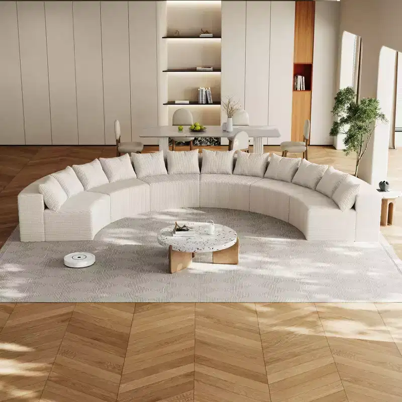 Corduroy curved sectional Foam sofa with 12 pillows,Curved Symmetrical Modular Semi Circular Sofa (six modules)