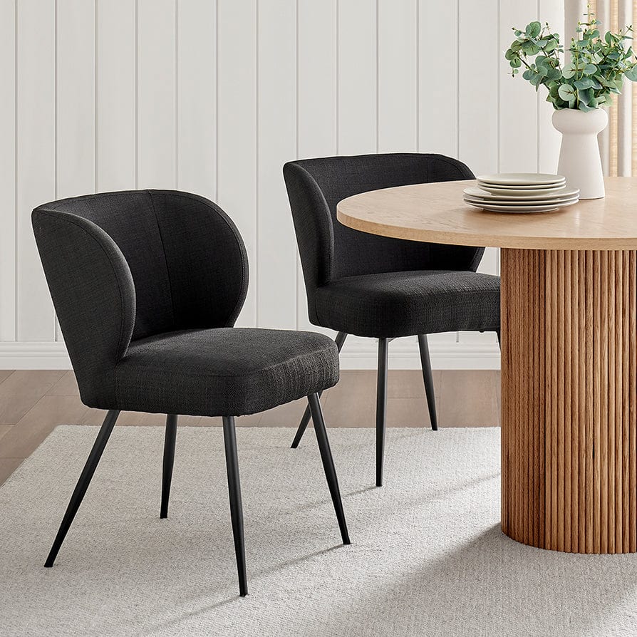 Modern Black Linen Dining Chair with Padded Seat for Dining Room