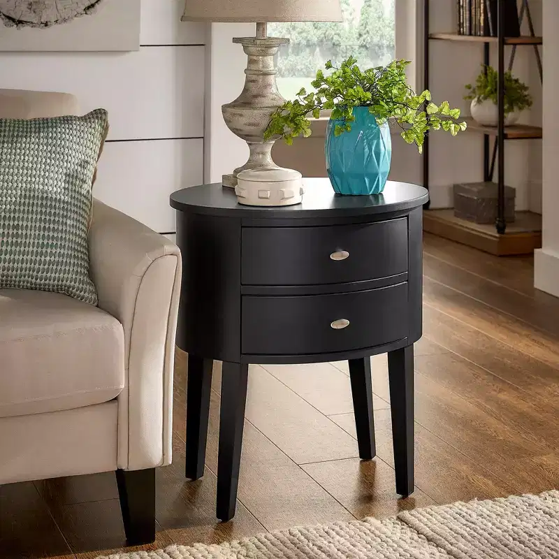 Black / Espresso / Grey / White 2-Drawer Oval Wood Accent Table, 1-Piece