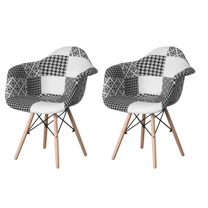 Fabulaxe Mid-Century Modern Style Fabric Lined Armchair with Beech Wooden Legs