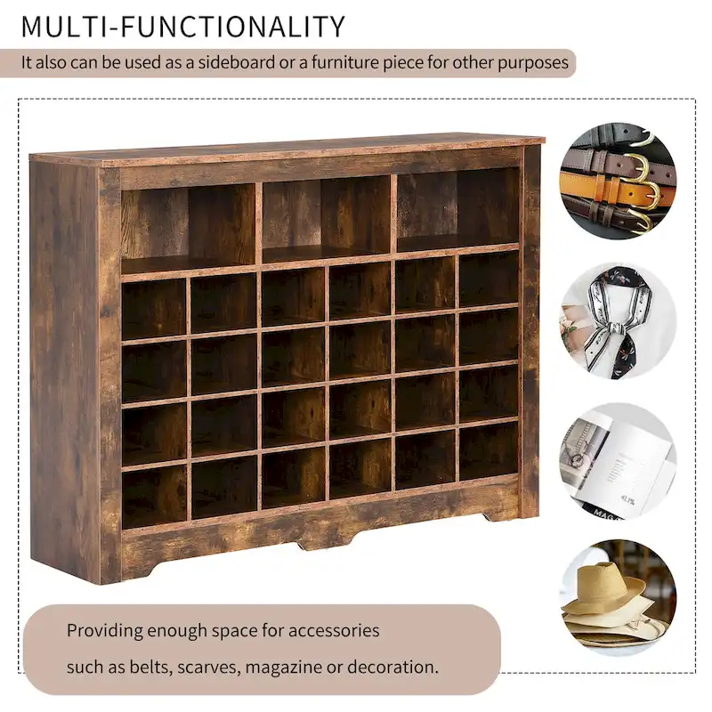 Sleek Design 24 Shoe Cubby Console, Modern Shoe Cabinet with Curved Base