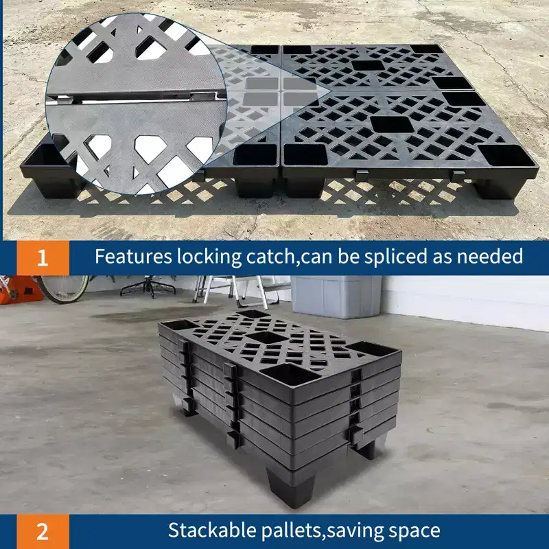 Nestable Stackable Plastic Pallets 19.7x11.8x3.9 Inches Lightweight Interlinked Ventilated Floor Pallets for Garage Warehouse Basement Storage