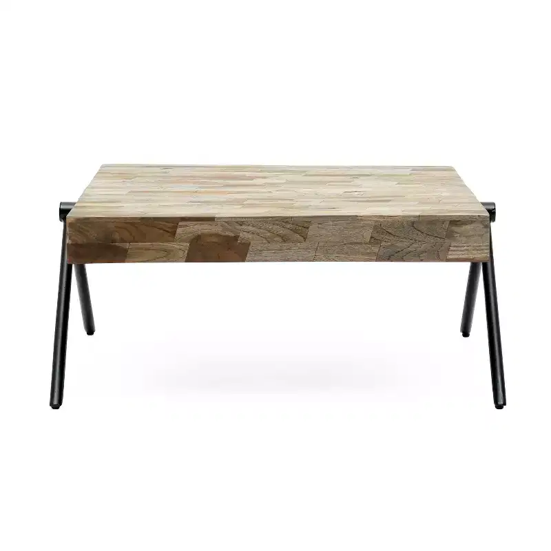 28W Coffee Table Cocktail Table Center Table, Mango Wood, Modern Industrial Design - Merax