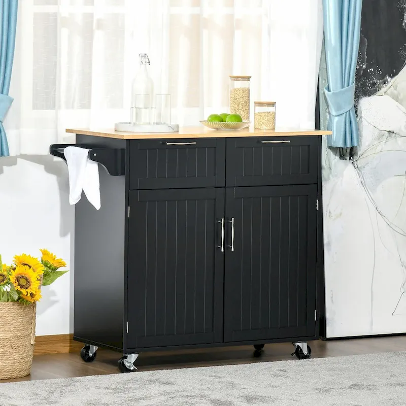 Modern 41 Rolling Kitchen Island on Wheels