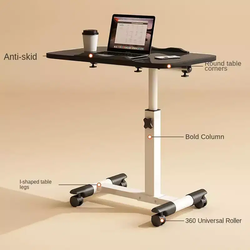 TROPOW Side Table with Wheels, Laptop Table, Height Adjustable, Computer Table, Laptop Table, PC Table