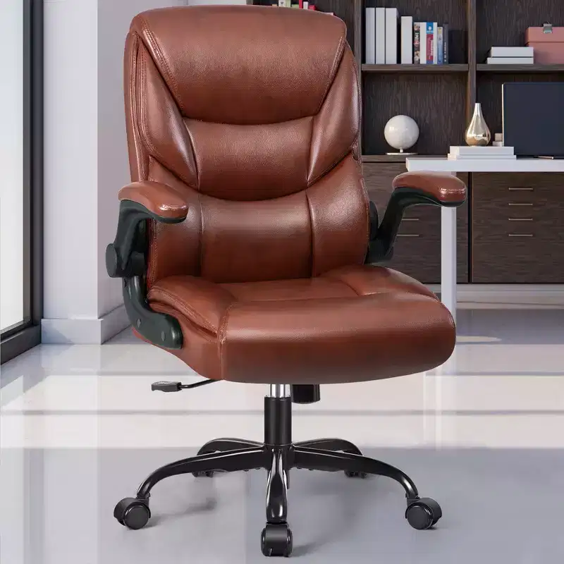 KERDOM Office Chair Computer Desk Chair, PU Leather Swivel Executive Task Chair with Adjustable Height, Brown