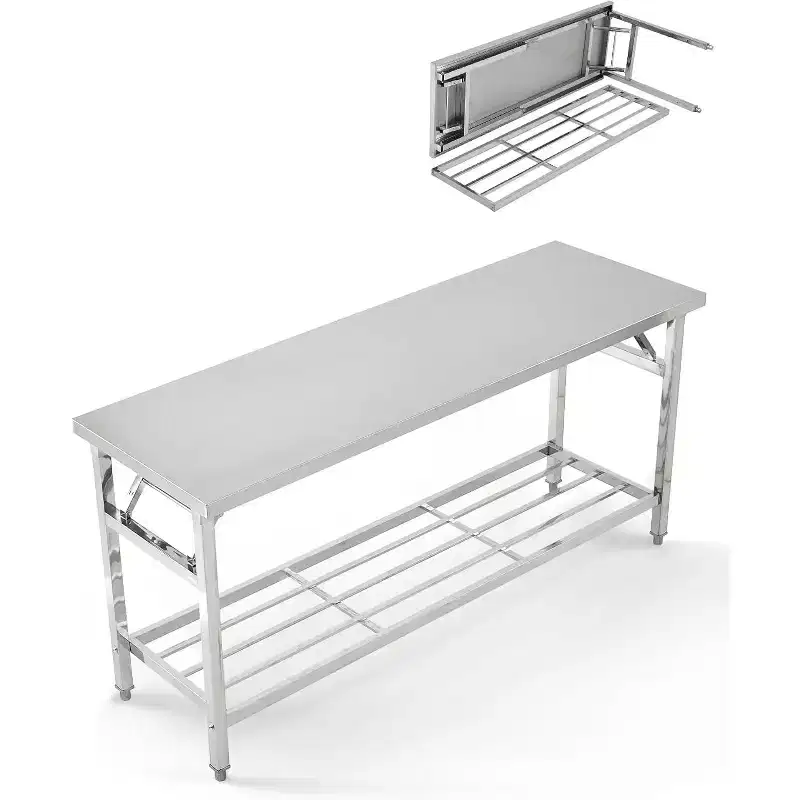 48*24 Inch Heavy-Duty Stainless Steel Folding Table with Undershelf | Commercial/Home Workstation for Food Prep & Catering