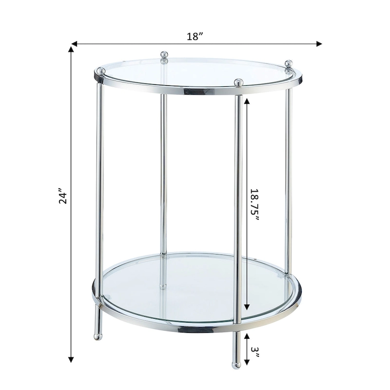 Convenience Concepts Royal Crest 2 Tier Round Glass End Table with Shelf