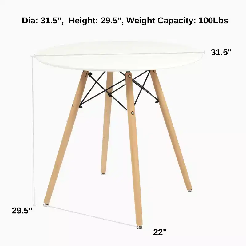 Round Dining Table 31.5 Inch for 2-4 Person, Stylish Circle Table with Wooden Legs for Home Kitchen, Cafés, Leisure Rooms, White