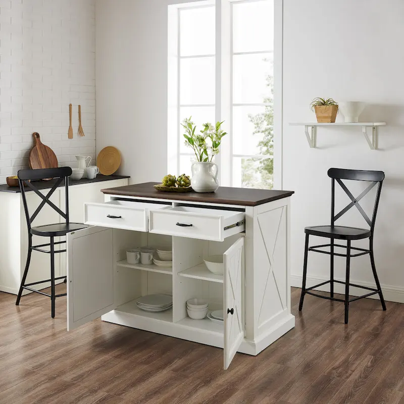 Crosley Clifton Kitchen Island W/Camille Stools - 50d x 47.75w x 36.25h