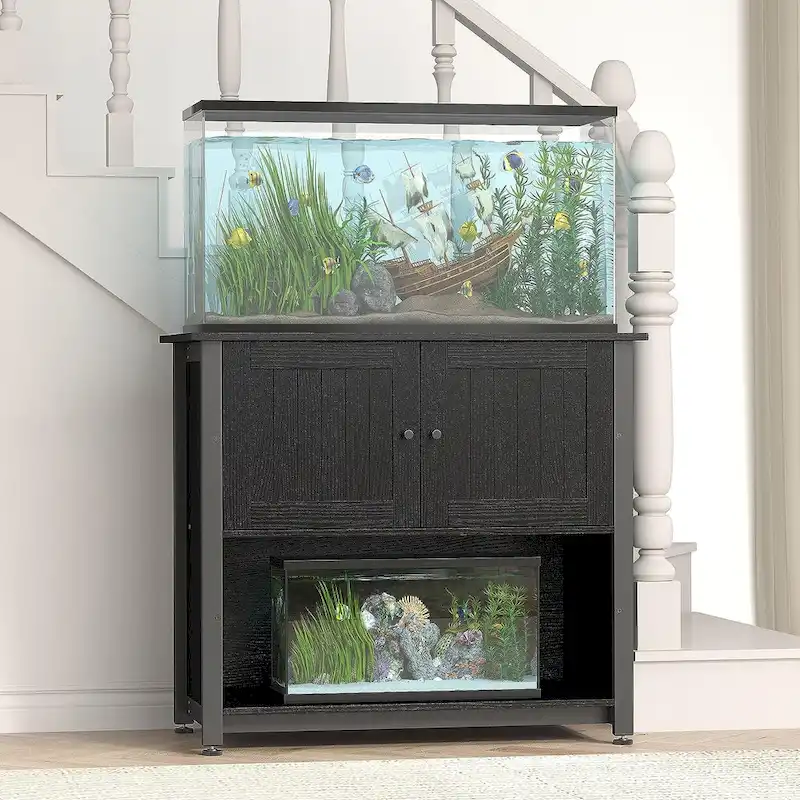 40-50 Gallon Aquarium Stand with Storage Cabinet – Black / Grey / Brown, 1-Unit