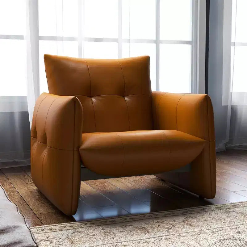 Luck Live 34.64 Modern Lounge Accent Chair Sofa, Faux Leather Upholstered Armchair with Thick Cushion & Solid Wood Frame