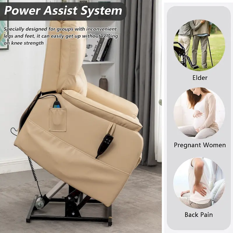 35.5W Dual Electric Power Lift Recliner,Massage&Heat,180 degrees
