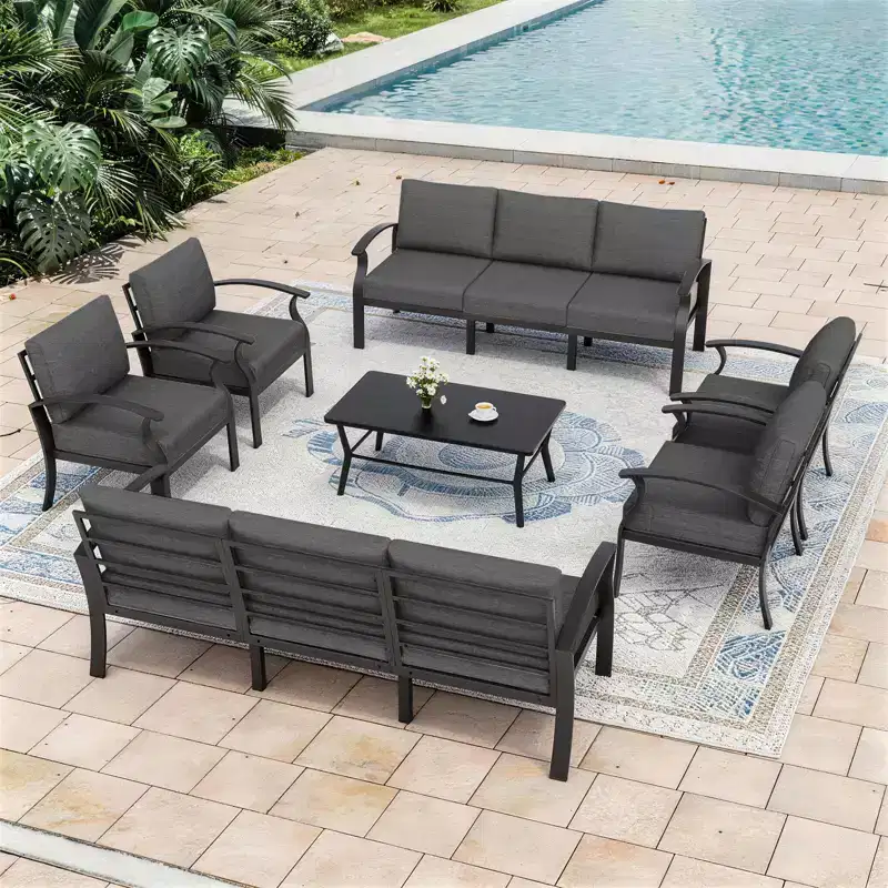 ALAULM 8-Seat Aluminum Patio Furniture Sofa Set, Outdoor Furniture Set w/Metal Coffee Table & 5Thick cushions