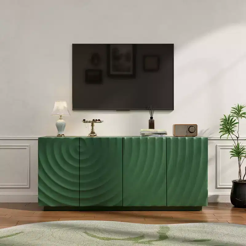 Clihome Sideboard Buffet Cabinet, 59Green Accent Cabinet with 4 Doors,Mid Century Modern Pantry Cabinet,Console Cabinet,Cabinet for Entryway