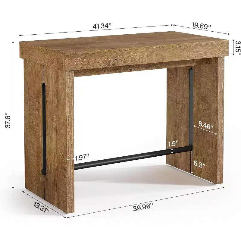 41.3-Inch Counter Height Bar Table with Metal Footrest – Rustic Brown Pub Table for Kitchen & Dining