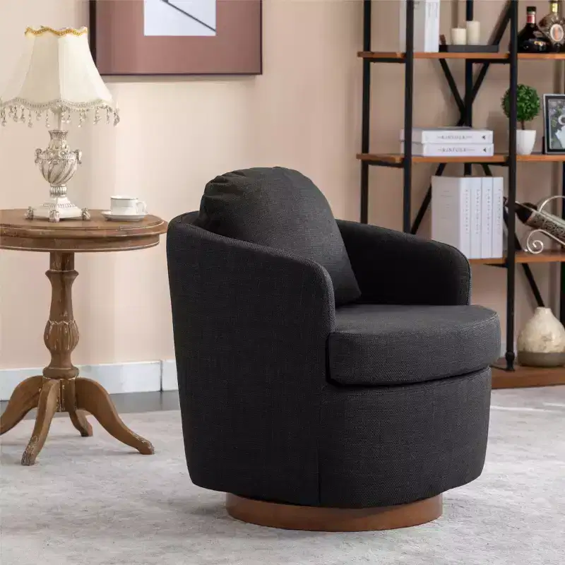 Sofa Chair, Swivel Accent Chair With Cushion, Solid Wood Round Bottom Legs, 360-Degree Armchair Swivel Chairs black