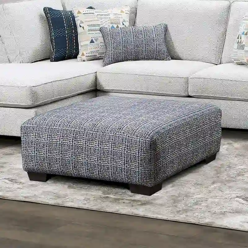 Frias Contemporary Multicolored Woven Fabric Pattern Ottoman by