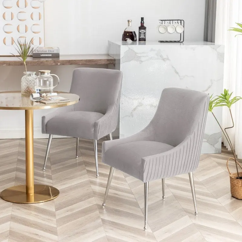 SEYNAR Modern Velvet Pleated Finish Back Dining Chair Set of 4 with Rear Handle