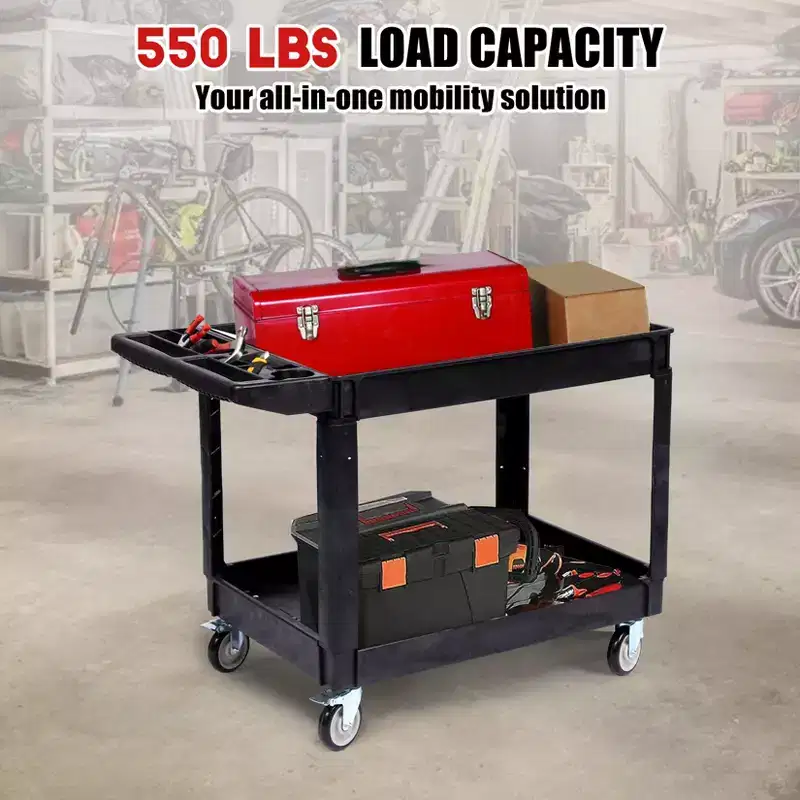 45 x 25-Inch 2-Tier Rolling Utility Cart with Lipped Shelves, 550 lbs Capacity, Heavy-Duty Wheels