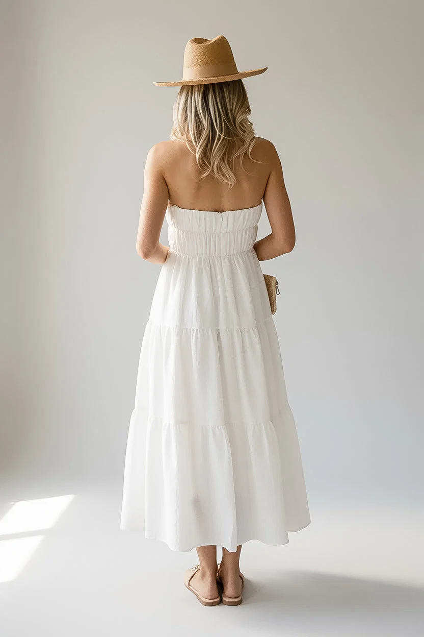 White Strapless Tiered Maxi Dress