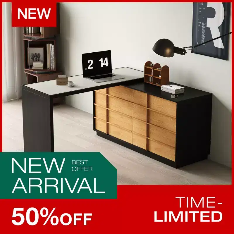 Luck Live Modern Extendable Rotating L-Shaped Desk with 6 Drawers, Reversible Home Office Computer Desk