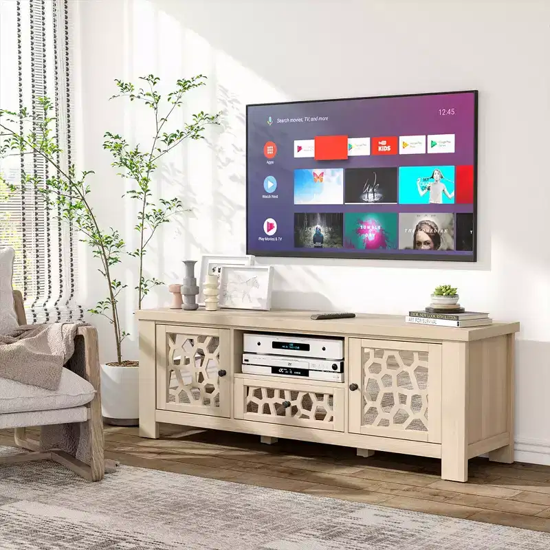 Costway 55 Retro TV Stand Media Entertainment Center w/ Mirror Doors & Drawer