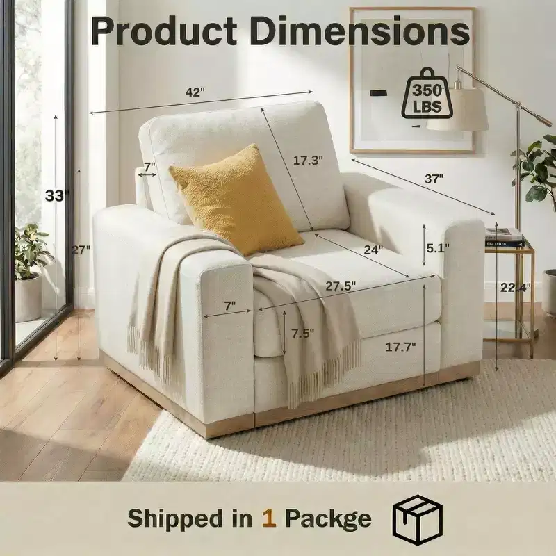 Dyonery 42 Accent Chair for Living Room,Oversized Wide Single Sofa Chair,Chenille Fabric Armchair,Solid Wood Frame,Spring Cushions,Easy Assembly