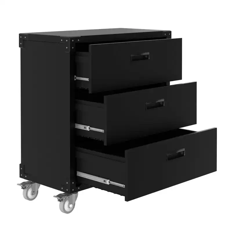 3-Drawer Rolling Tool Cabinet - Heavy Duty Garage Storage On Wheels - Mobile Metal Workbench for Warehouse, Basement & Workshop, Black
