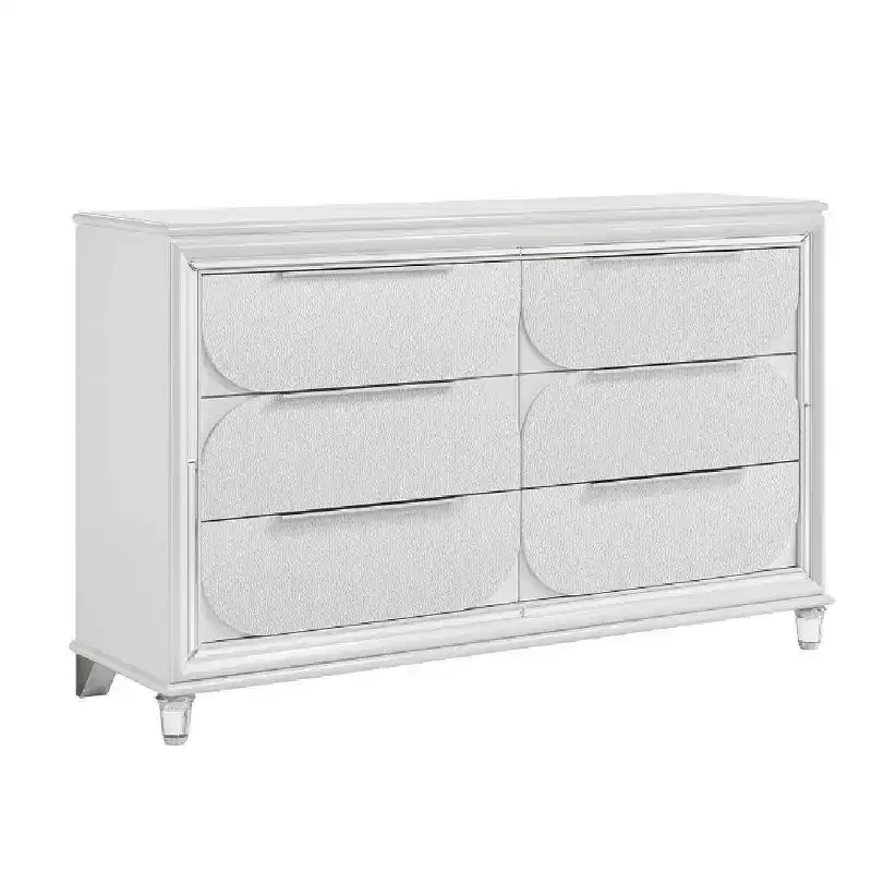 64-Inch 6-Drawer Dresser - Pearl White, Dovetail Construction