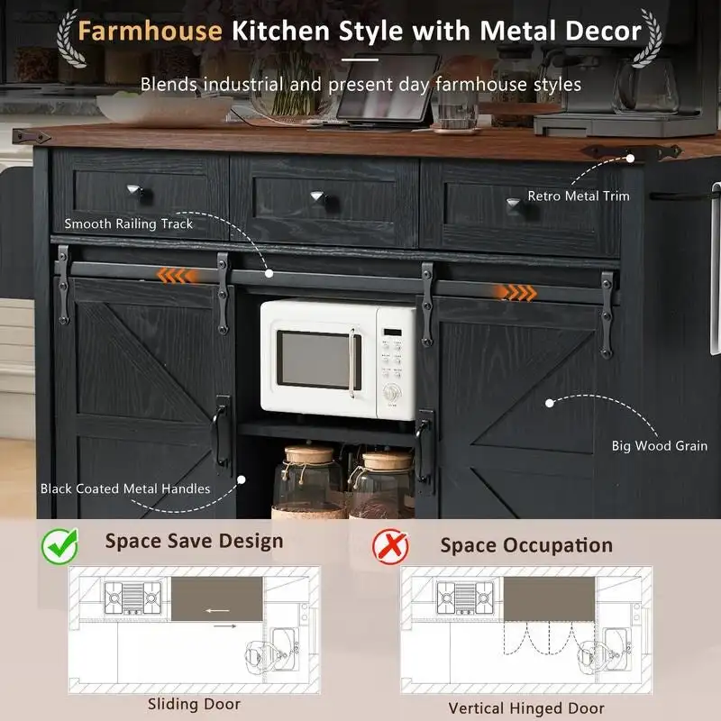 Mairi 54.5 Farmhouse Kitchen Island with Power Outlet