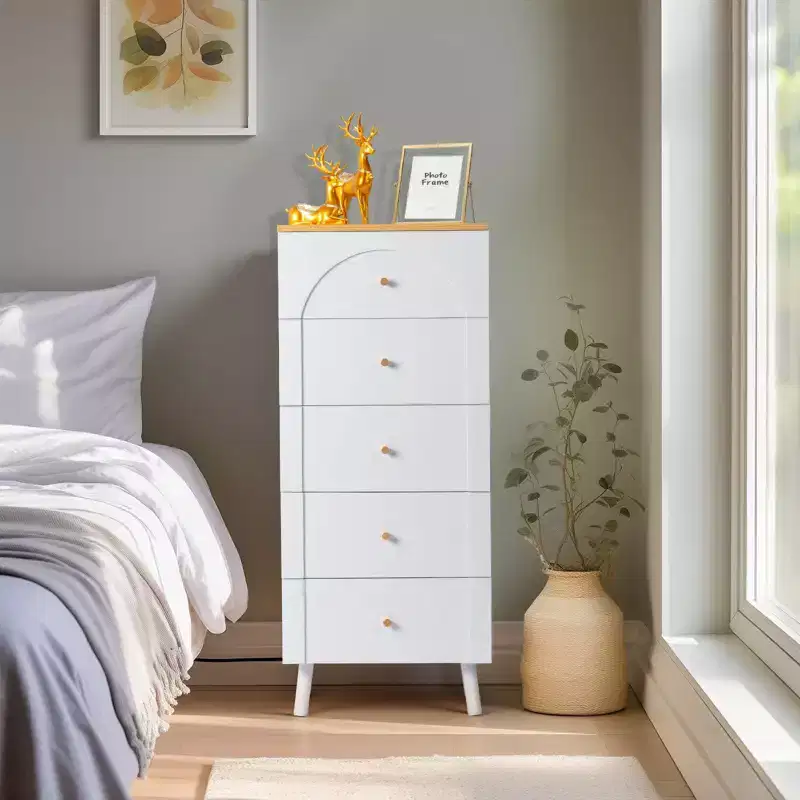 Karl Home 5-Drawer White MDF (Medium-Density Fiberboard) 19.69in. W Chest of Drawer