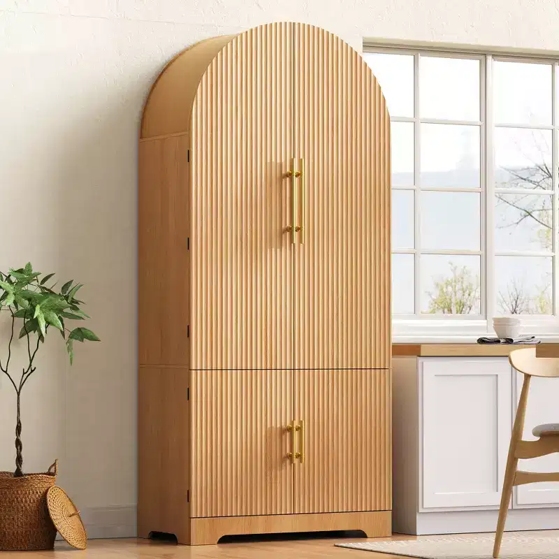 GDFStudio Ayden 72 Tall Arched Design Fluted Kitchen Pantry Cabinet with 8 Door Shelves and 3 Adjustable Shelves