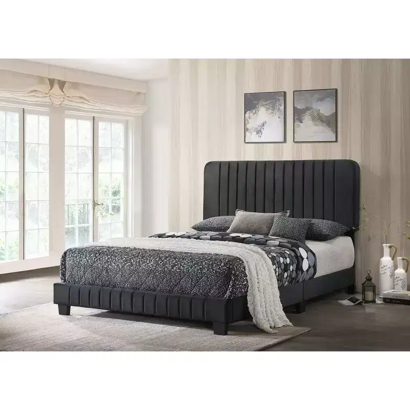 Velvet Channel Tufted King Panel Bed