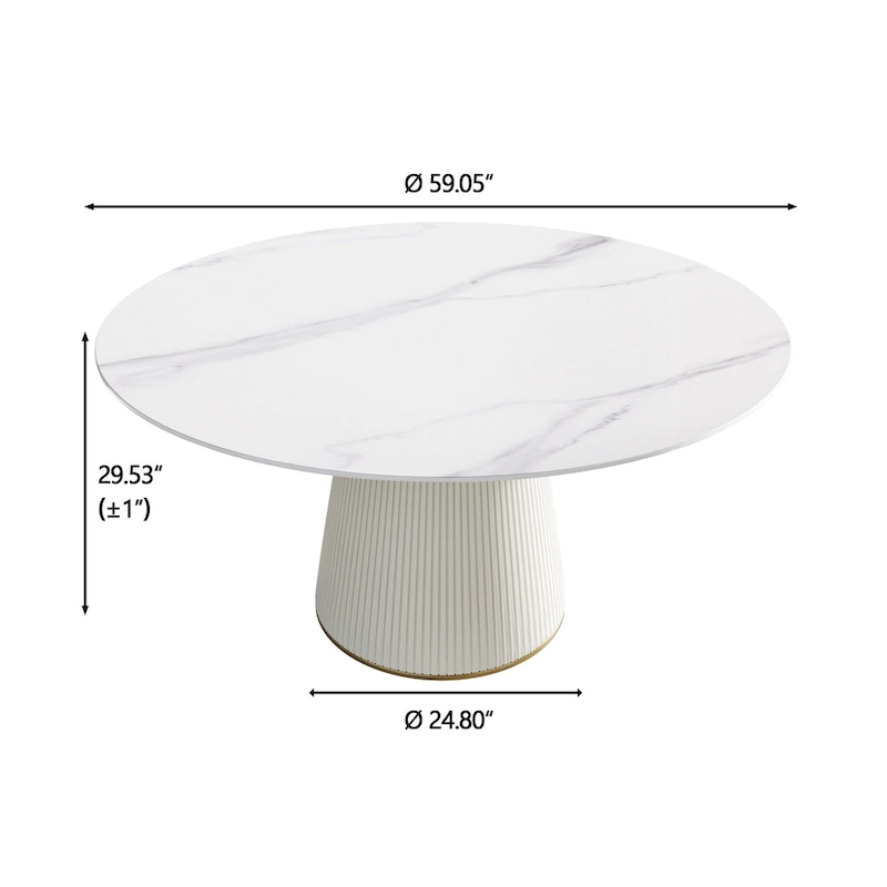 Round PU Pedestal Dining Table Faux Marble Dining Table
