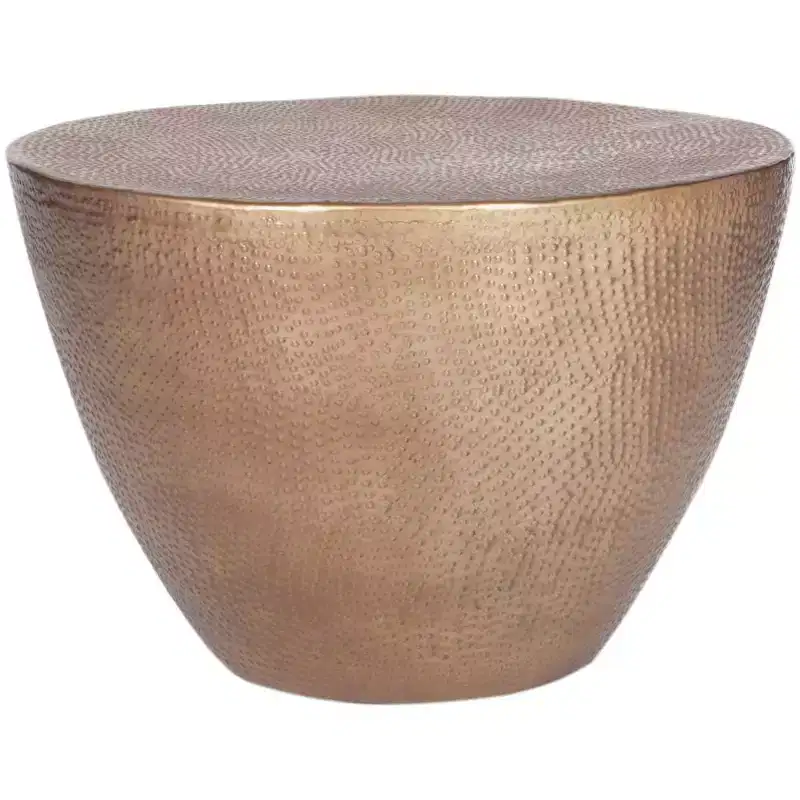 Round Moroccan-Style Aluminum Coffee Table with Organic Texture, Black Finish