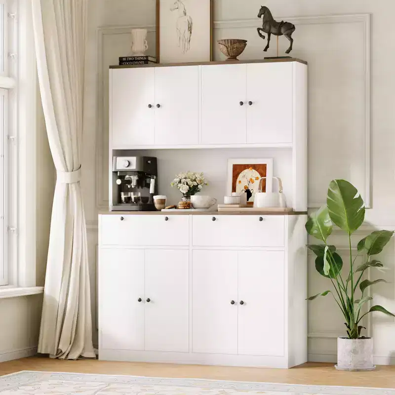 71 Tall Kitchen Pantry Storage Cabinet with Charging Station, 47 Wide Kitchen Hutch with Microwave Stand, Food Pantry Cabinet for Dining Room
