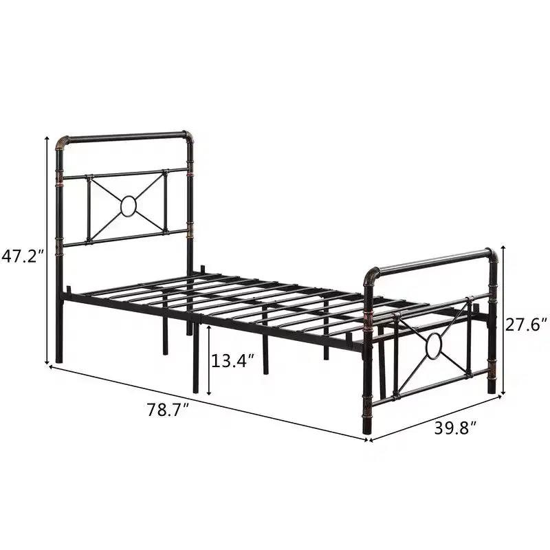 Twin Size Modern Water Pipe Iron Bed Frame with Cross Design