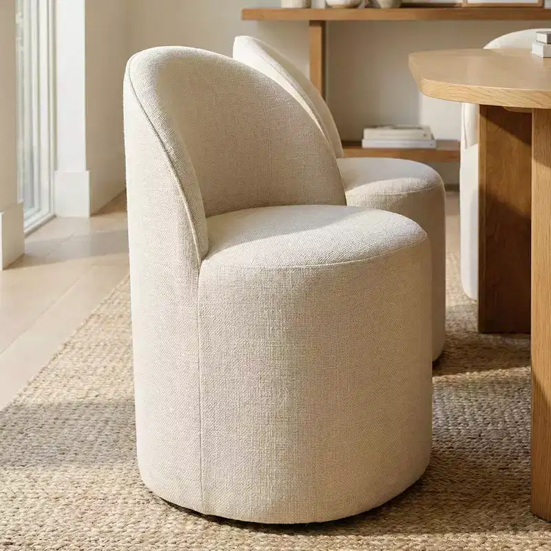 Dining Table Set for 6, Oval 79 Table and Chenille Fabric Armless Barrel Chairs with Casters, Perfect for Kitchens-Panipeachy